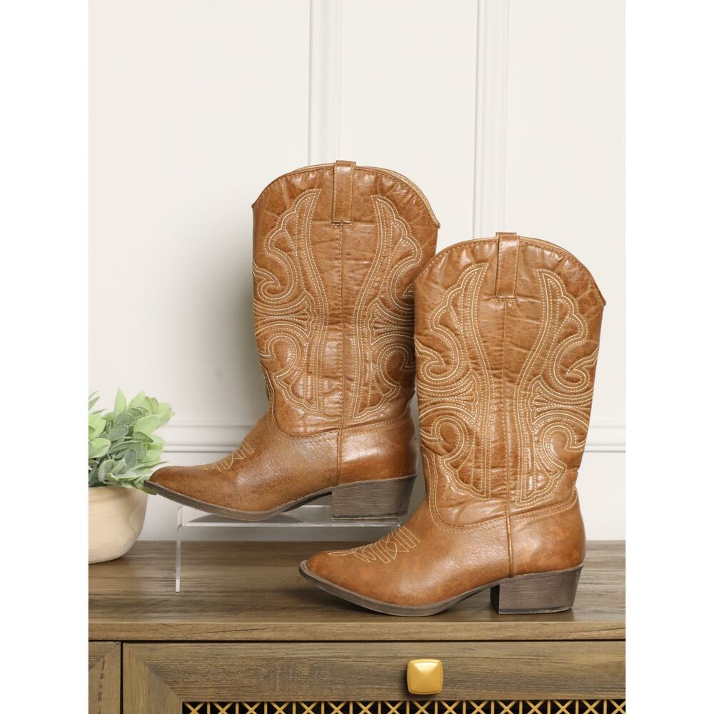 Coconuts by Matisse Western Cowboy Boots Brown Leather 6.5 Embroidered Stitch